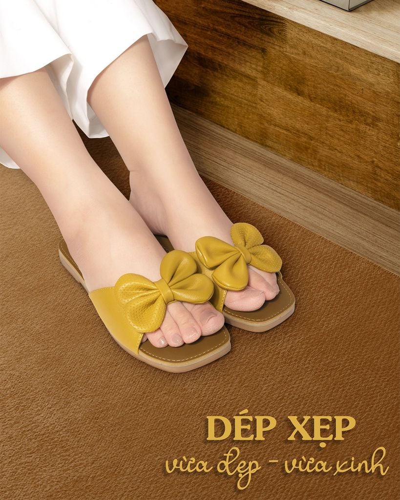 Dép Xẹp Hạnh Dung Quai Bản Nơ Xinh Xắn HD12268AM