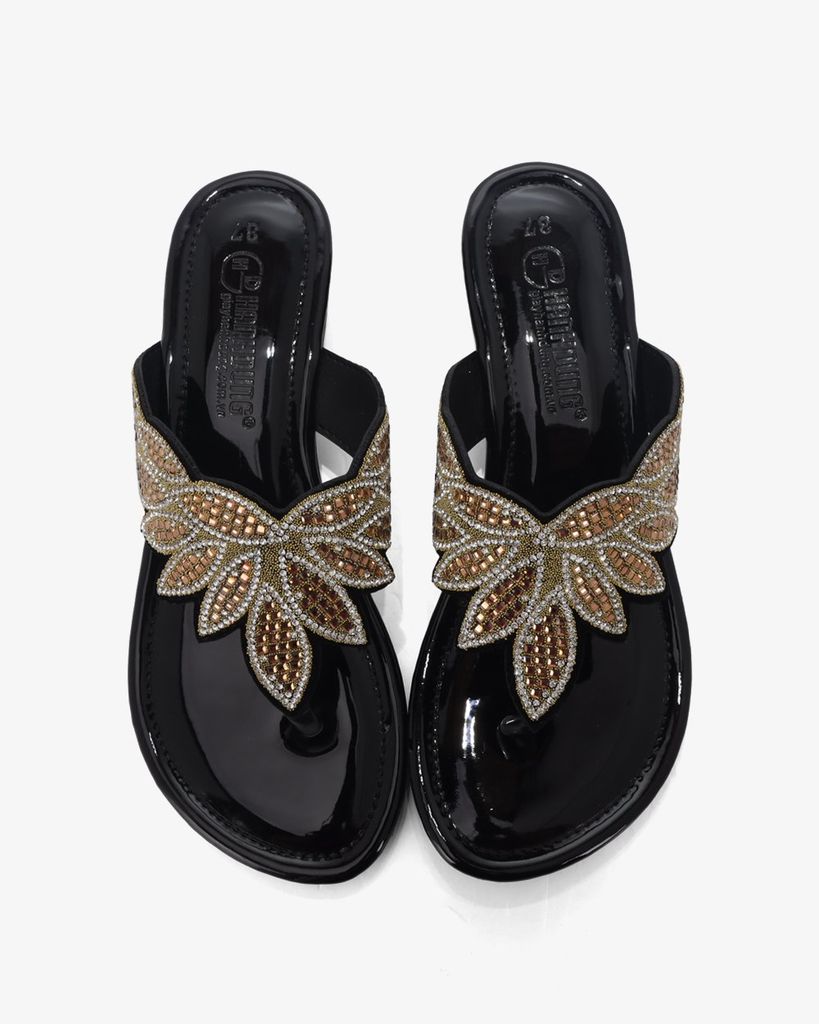 Dép Đế Xuồng Hạnh Dung Kẹp Xỏ Ngón Khóa Pha Lê HD12279AM