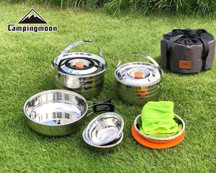 Bộ nồi cắm trại inox Campingmoon MC-210 Full bài ăn uống ngoài trời