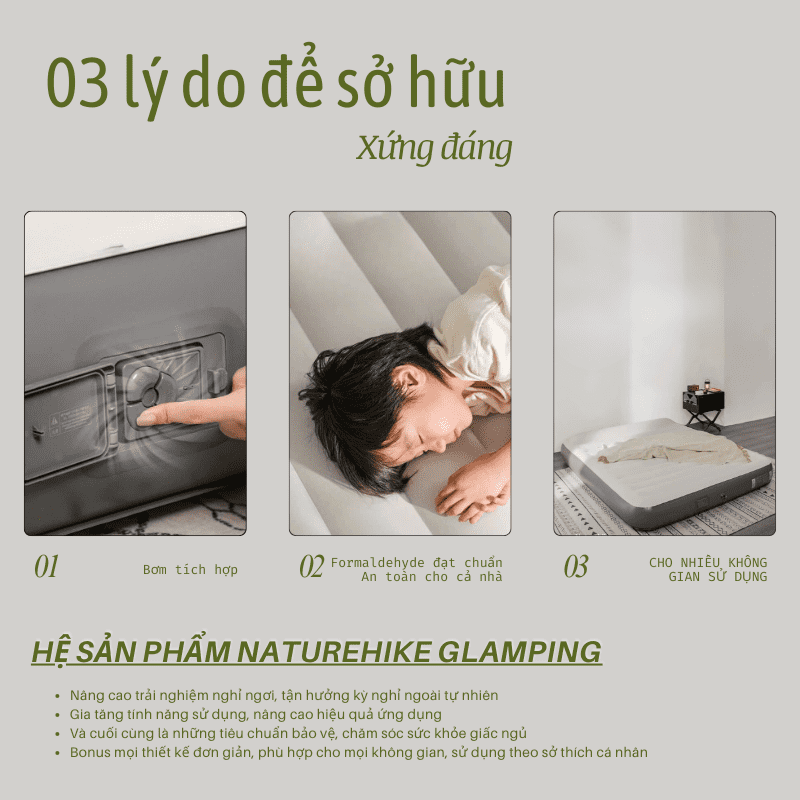 Đệm hơi dã ngoại kèm gối Naturehike Glamping CNK2450WS040