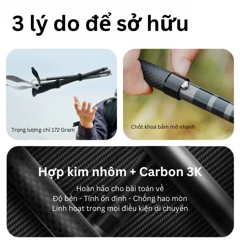 Gậy leo núi Carbon + hợp kim nhôm Naturehike CNK2450DS017