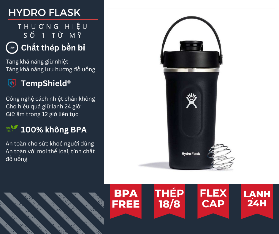 Bình Shaker giữ nhiệt Hydro Flask Insulated Shaker Bottle
