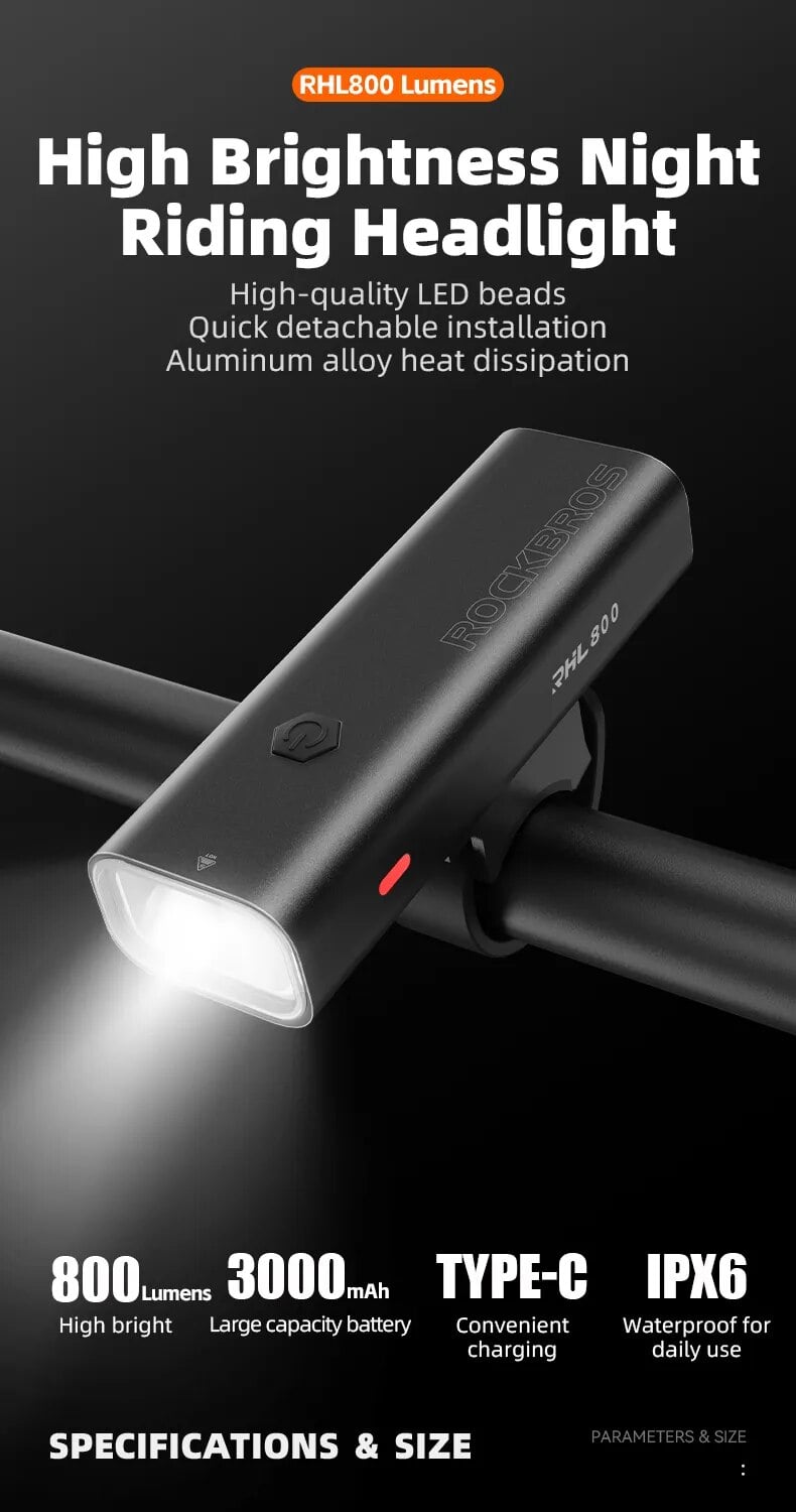 Đèn pin xe đạp siêu sáng Rockbros RHL800