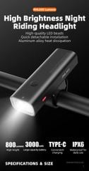 Đèn pin xe đạp siêu sáng Rockbros RHL800
