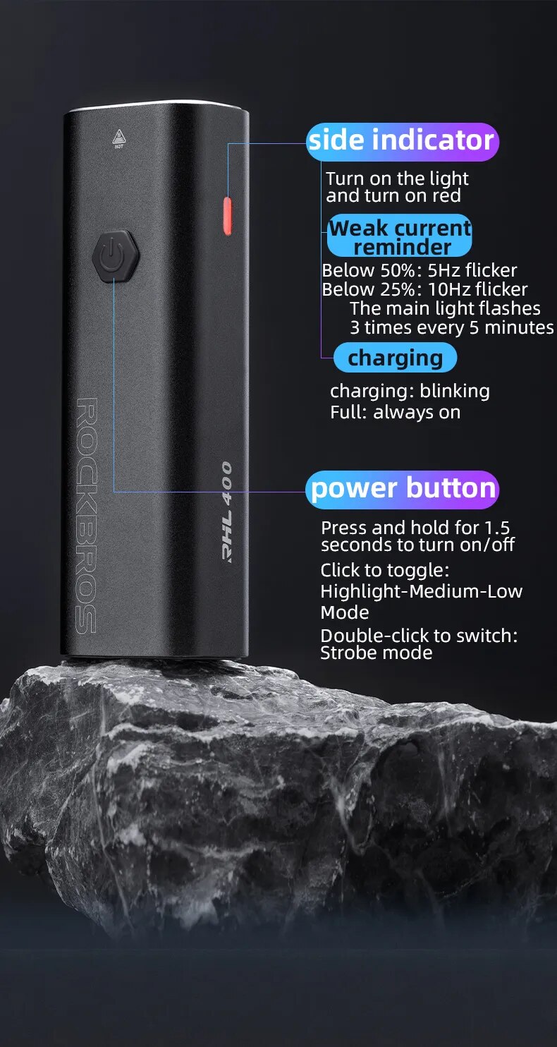 Đèn pin siêu nhẹ Rockbros RHL400LM cho xe đạp