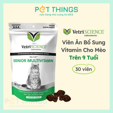 Viên Ăn Bổ Sung Vitamin Cho Mèo Lớn Tuổi VetriScience NuCat Senior MultiVitamin, 30 viên