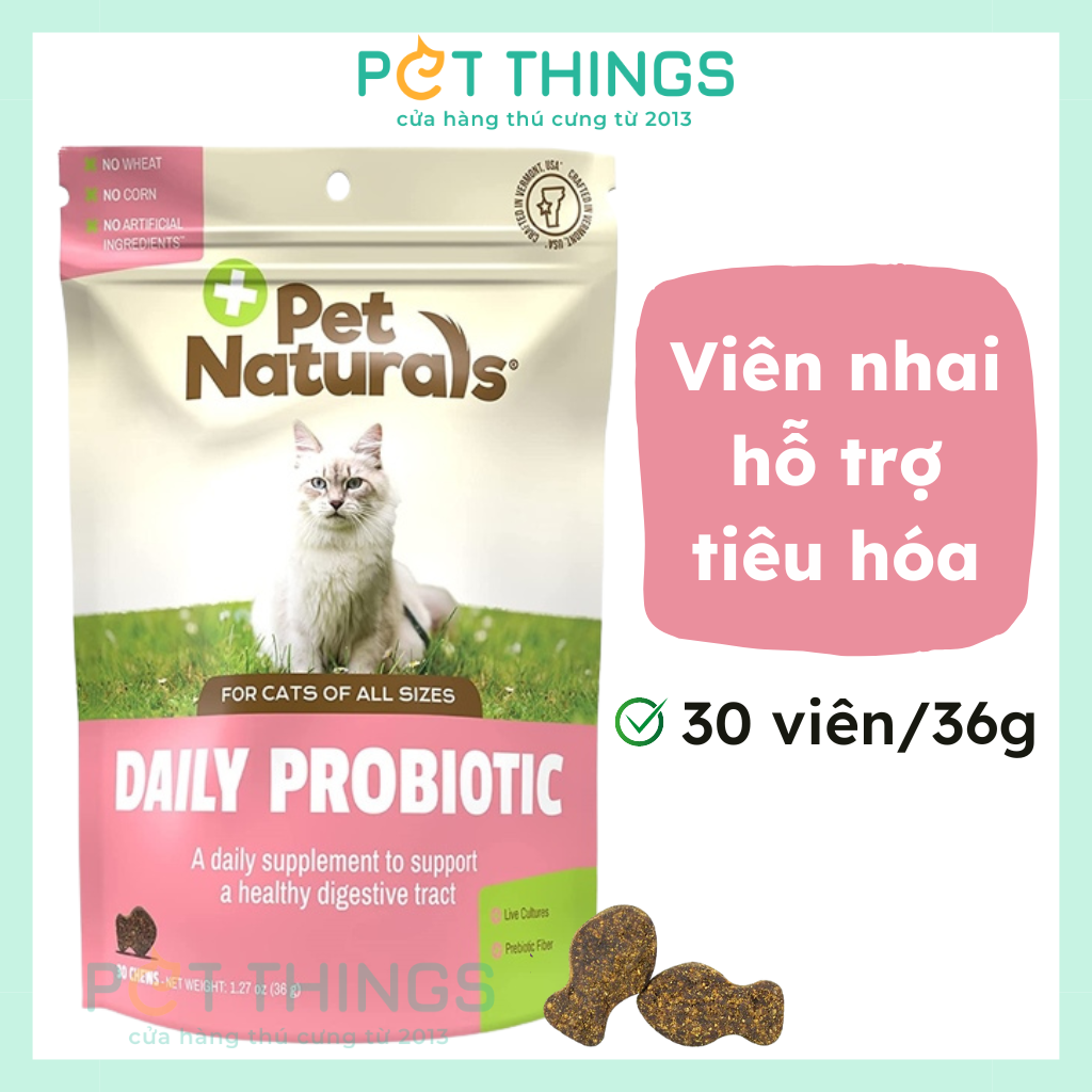 Pet Naturals Daily Probiotic viên ăn hỗ trợ tiêu hóa cho mèo, 30 viên