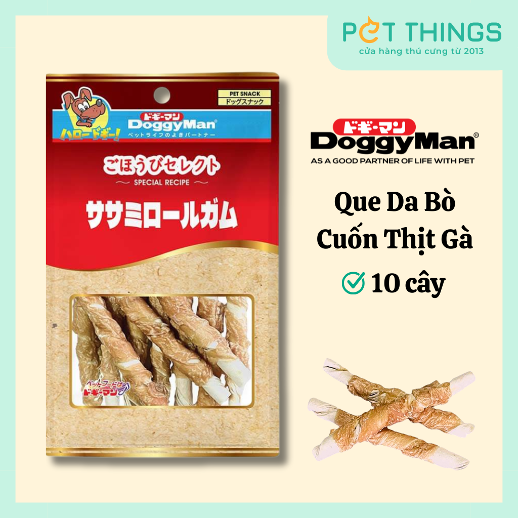 Doggyman Que Da Bò Cuốn Thịt Gà Cho Chó, Gói 10 cây
