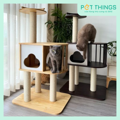 Nhà Cây Cào Móng Cho Mèo MOZZY Mây Trắng từ thừng dứa sisal trắng tự nhiên