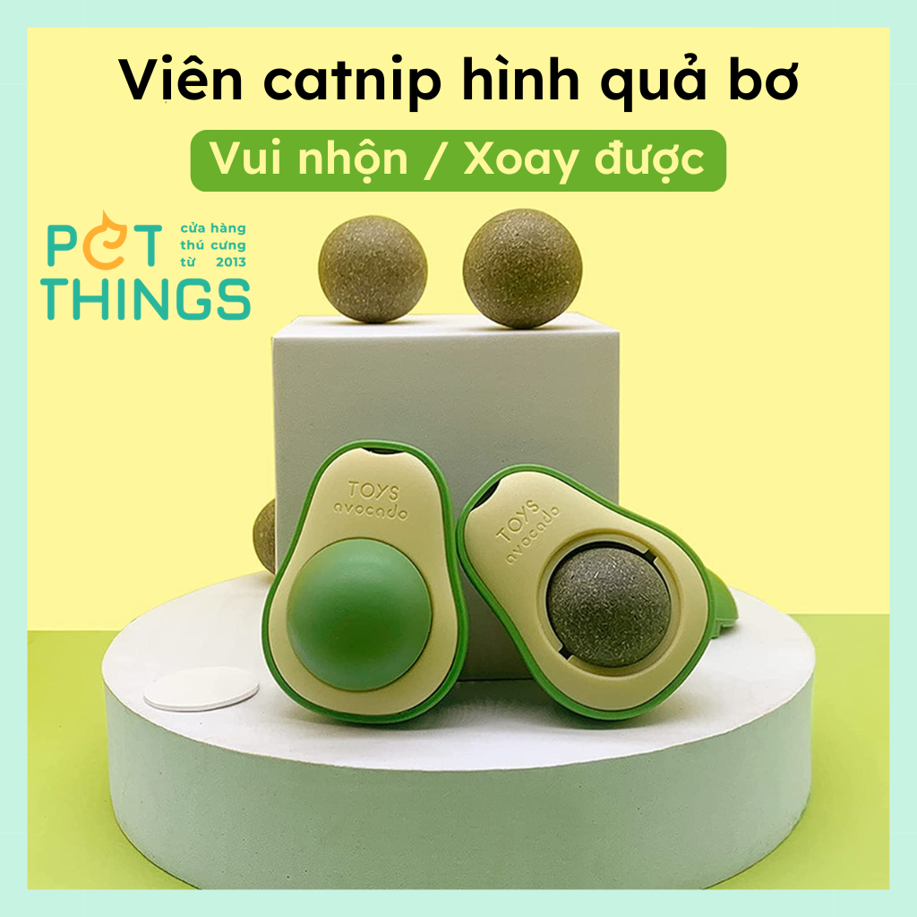 Đồ chơi Mèo banh Catnip liếm dán tường hình Quả Bơ xoay 360 độ