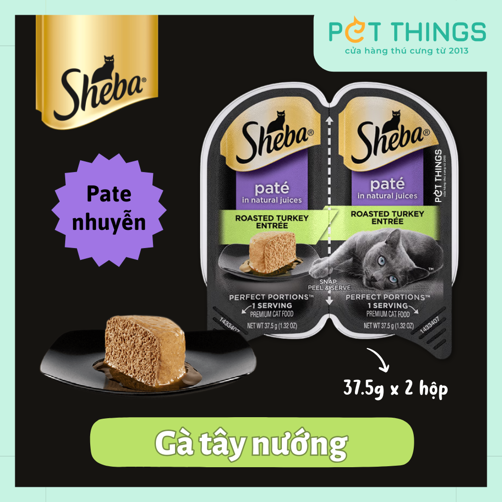 Pate Mèo Sheba Perfect Portions Grain Free Paté Roasted Turkey 37.5gx2