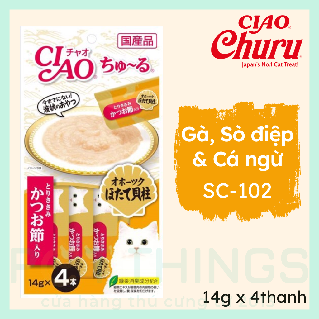 Súp Thưởng Cho Mèo CIAO Churu SC-102 Chicken Fillet With Scallop And Sliced Bonito 14gx4