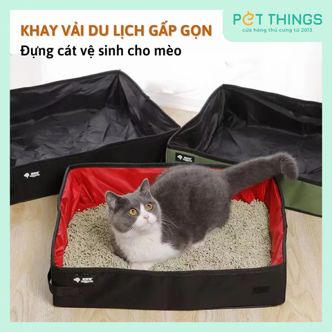 Khay Vải Du Lịch Gấp Gọn Đựng Cát Cho Mèo Đi Vệ Sinh
