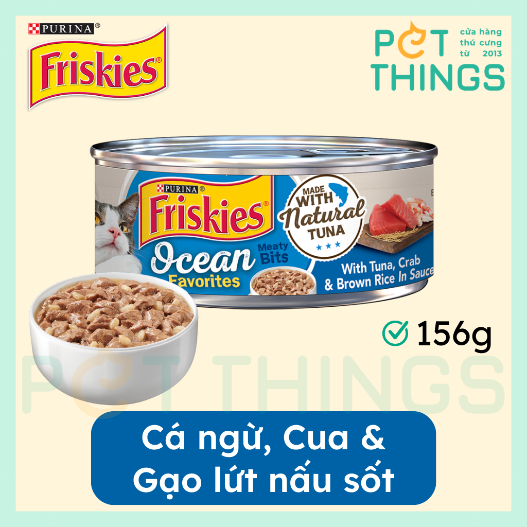 Pate Mèo Friskies Ocean Favorites Meaty Bits With Tuna, Crab & Brown Rice In Sauce 156g