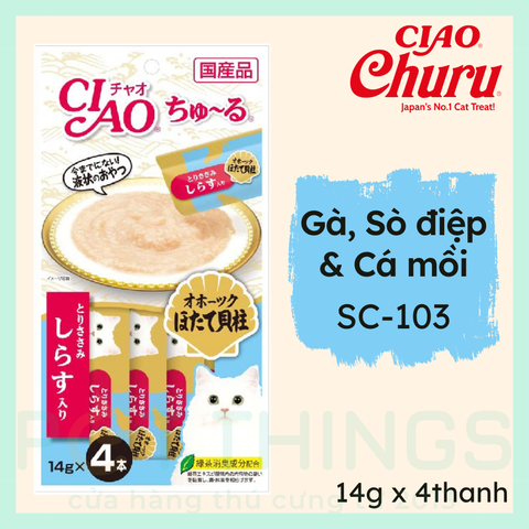 Súp Thưởng Cho Mèo CIAO Churu SC-103 Chicken Fillet With Scallop And Whitebait 14gx4
