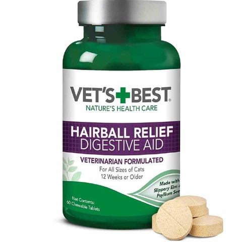 Vet's Best Hairball Relief Digestive Aid viên ăn hỗ trợ đào thải búi lông cho mèo, 60 viên