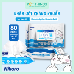 Khăn Ướt Nikoro Kháng Khuẩn Với Ion Bạc Ag+ Cho Chó Mèo, 80 miếng