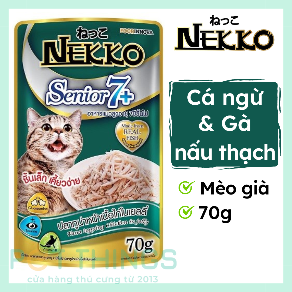 Pate mèo già Nekko Senior 7+ Tuna topping Chicken in jelly 70g