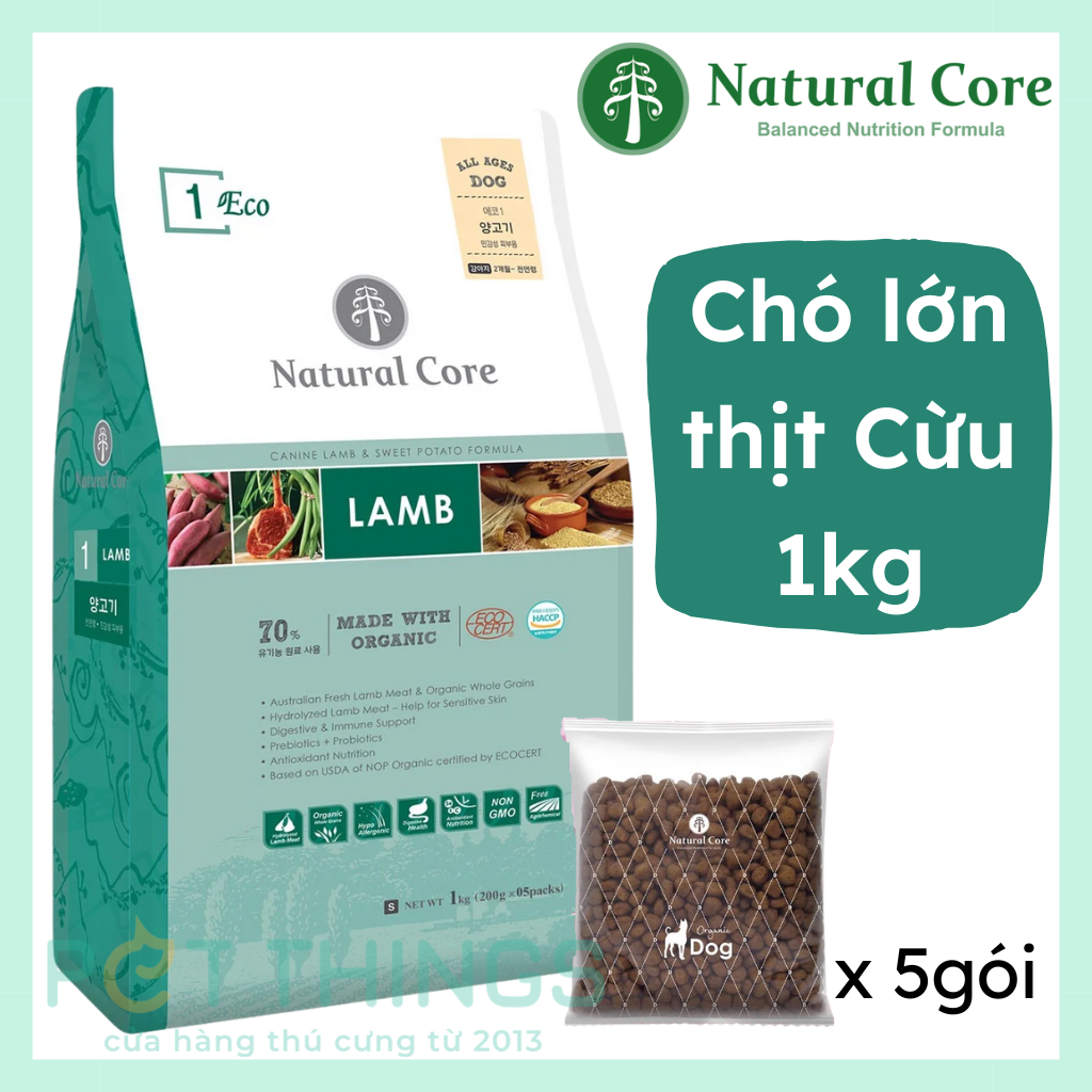Hạt khô hữu cơ cho chó Natural Core Thịt Cừu 1kg