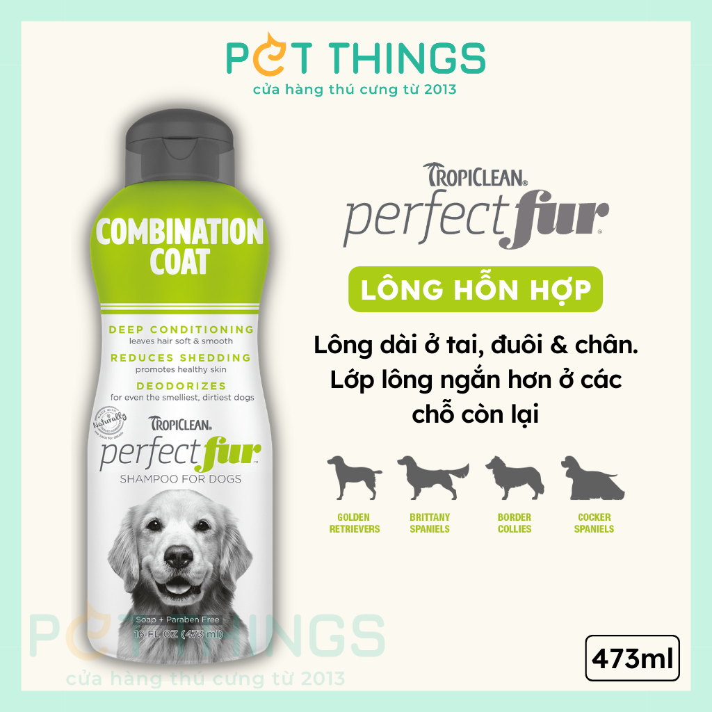 Sữa Tắm Cho Chó lông hỗn hợp dài & ngắn TropiClean PerfectFur Combination Coat 473ml