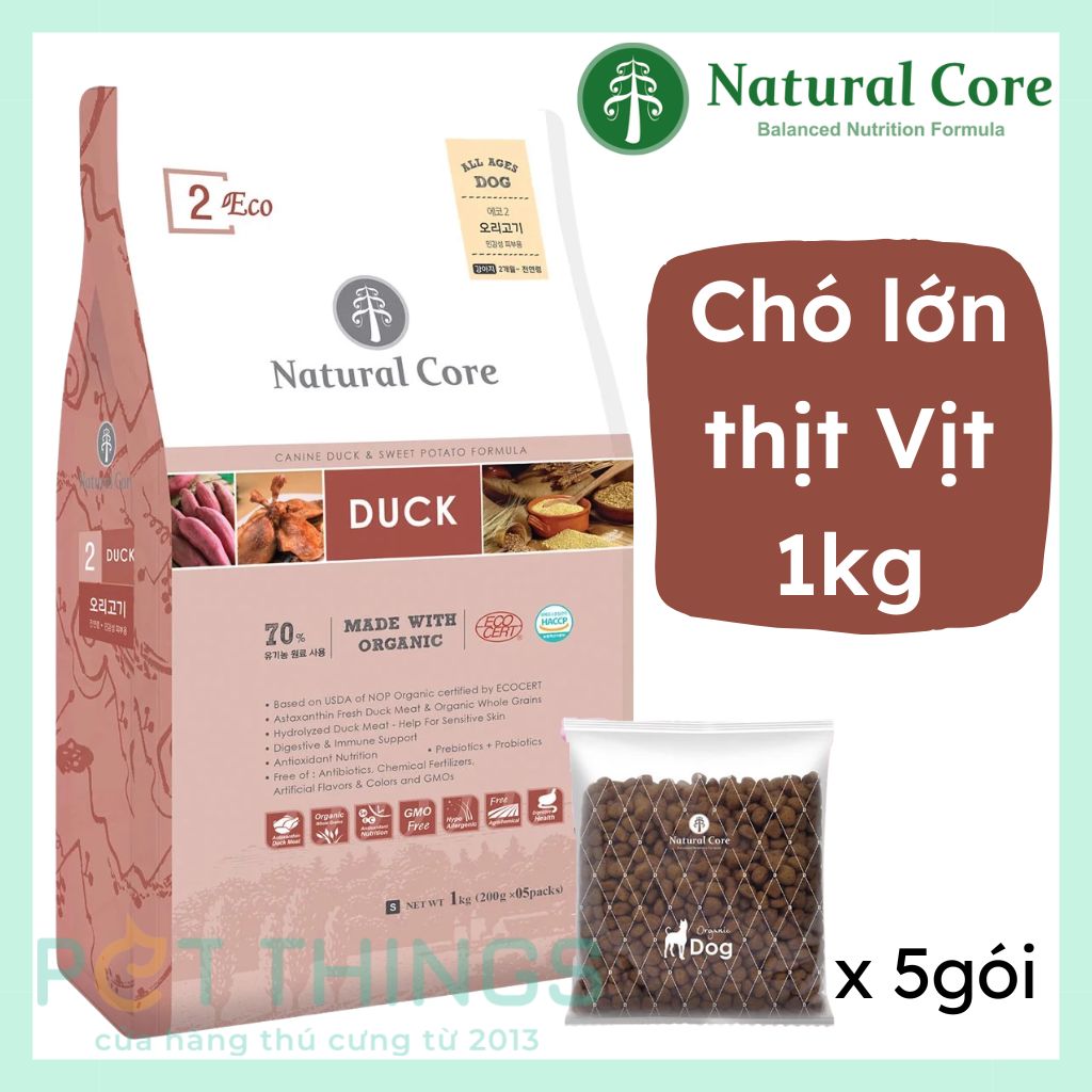 Hạt khô hữu cơ cho chó Natural Core Thịt Vịt 1kg