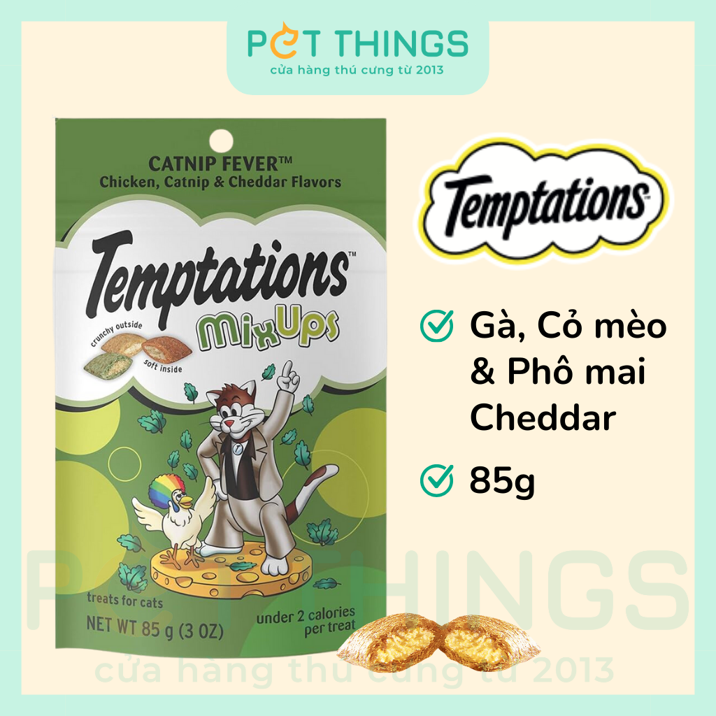 Temptations MixUps Catnip Fever Bánh Thưởng Cho Mèo Vị Gà, Bạc Hà Mèo, Phô Mai