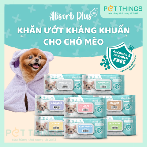 Khăn Ướt Kháng Khuẩn Cho Thú Cưng Absorb Antibacterial Pet Wipes, 80 miếng