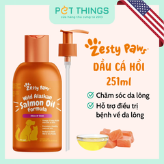 Zesty Paws Alaskan Salmon Oil dầu cá hồi cho sức khỏe làn da thú cưng chó & mèo 251ml