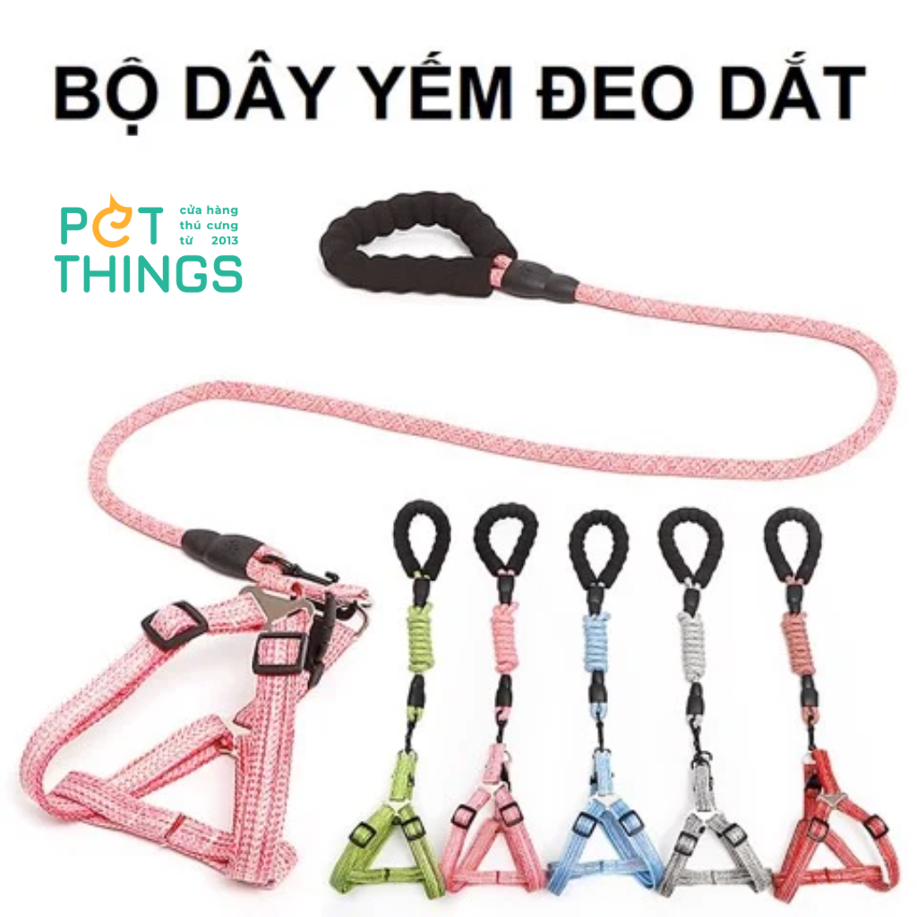 Bộ dây yếm vải lanh dây tròn dài 130cm cho chó