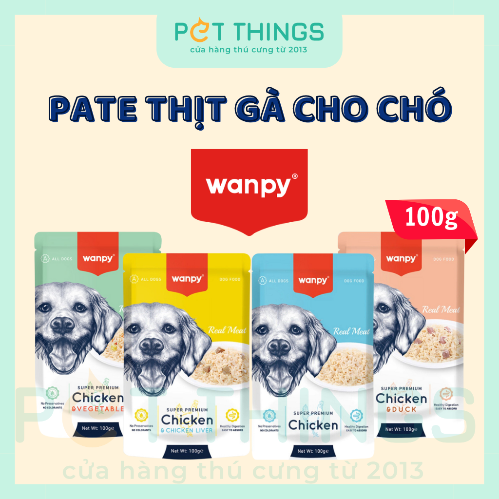 Pate Wanpy Dog Super Premium Thịt Gà Cho Chó, Gói 100g