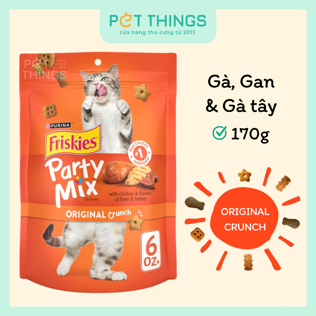 Bánh Thưởng Purina Mỹ Friskies Party Mix Original Viên Giòn, Gà, Gan & Gà Tây