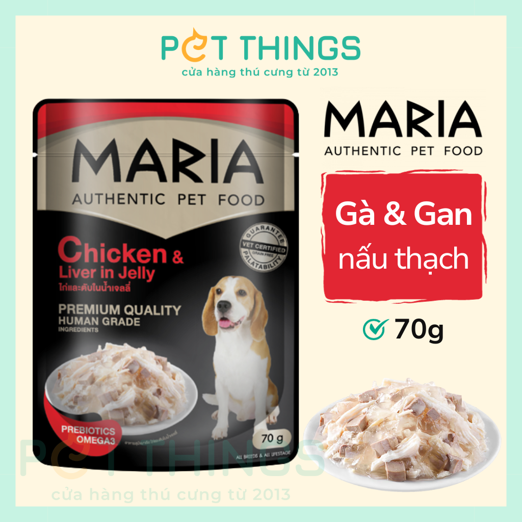 Thức ăn ướt / Pate chó Maria Dog 1D Chicken & Liver in Jelly 70g