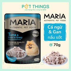 Thức ăn ướt / Pate chó Maria Dog 2D Tuna & Liver in Gravy 70g