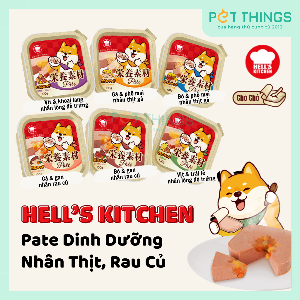 Pate Chó Khay Nhôm Hell's Kitchen Nutritional Material Nhân Thịt, Rau Củ 100g