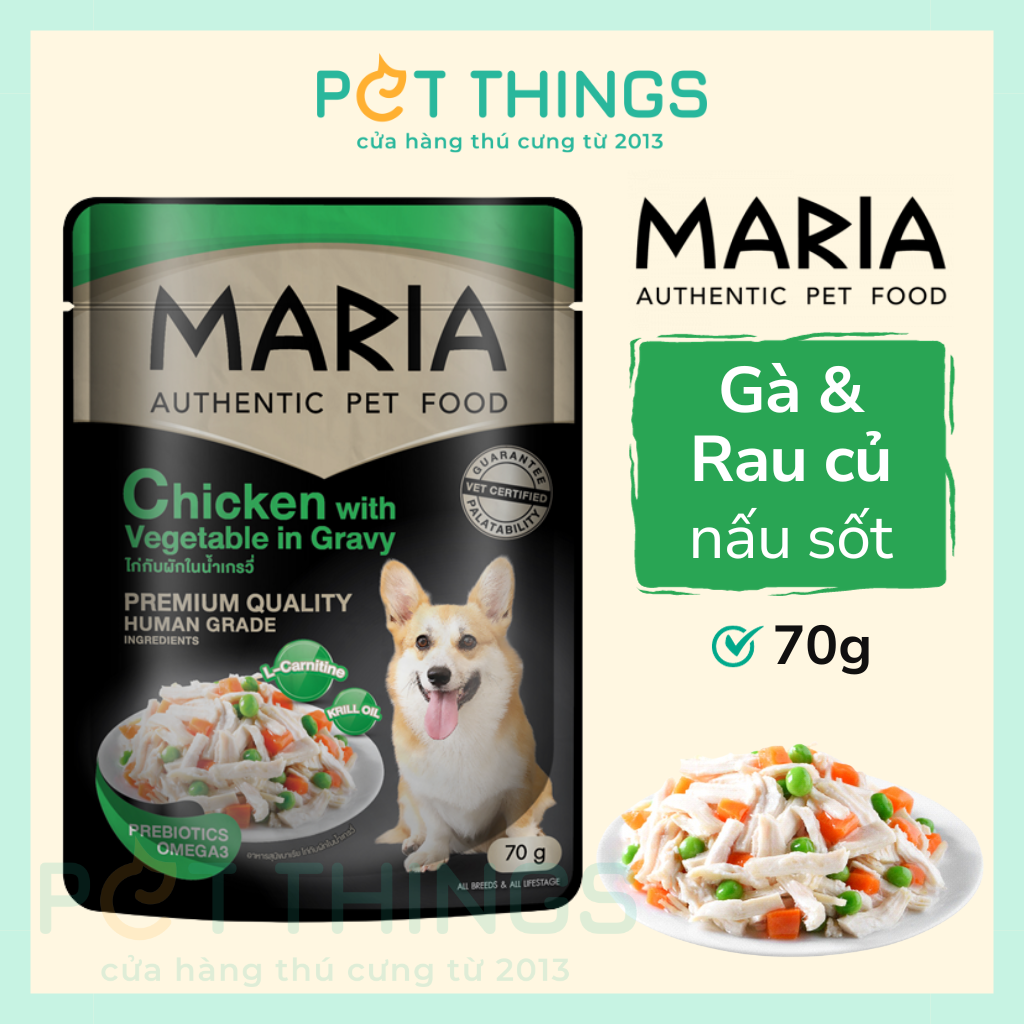 Thức ăn ướt / Pate chó Maria Dog 4D Chicken & Vegetable in Gravy 70g