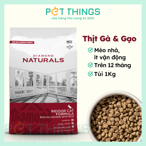 Thức Ăn Hạt Cho Mèo Trưởng Thành Diamond Naturals Indoor, Gà & Cơm