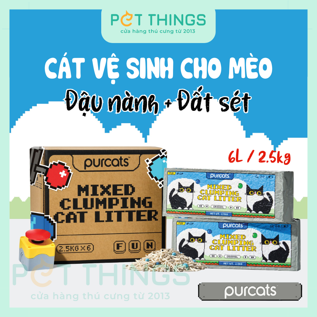 Cát Vệ Sinh Cho Mèo Purcats 5 Trong 1 Mixed Clumping 2.5kg / 6L