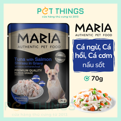 Thức ăn ướt / Pate chó Maria Dog 5D Tuna with Salmon Shirasu in Gravy 70g