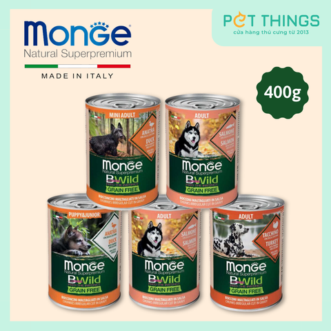 Thức Ăn Ướt Cho Chó Monge BWild Thịt Nấu Sốt, Lon 400g