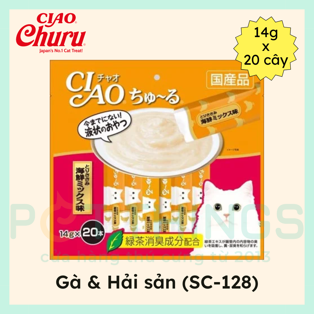 Súp Thưởng Cho Mèo Ciao Churu SC-128 Chicken Fillet Seafood Mix 14gx20