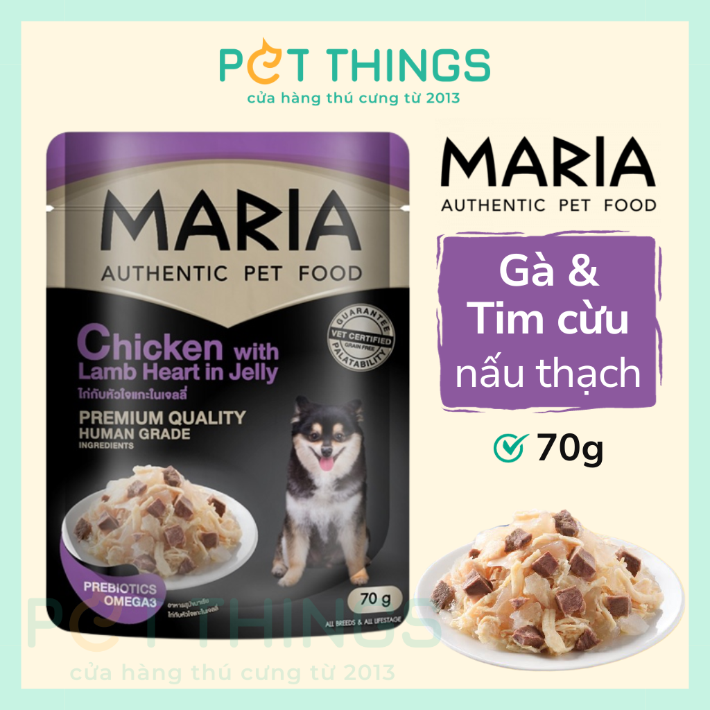 Thức ăn ướt / Pate chó Maria Dog 8D Chicken with Lamb Heart in Jelly 70g