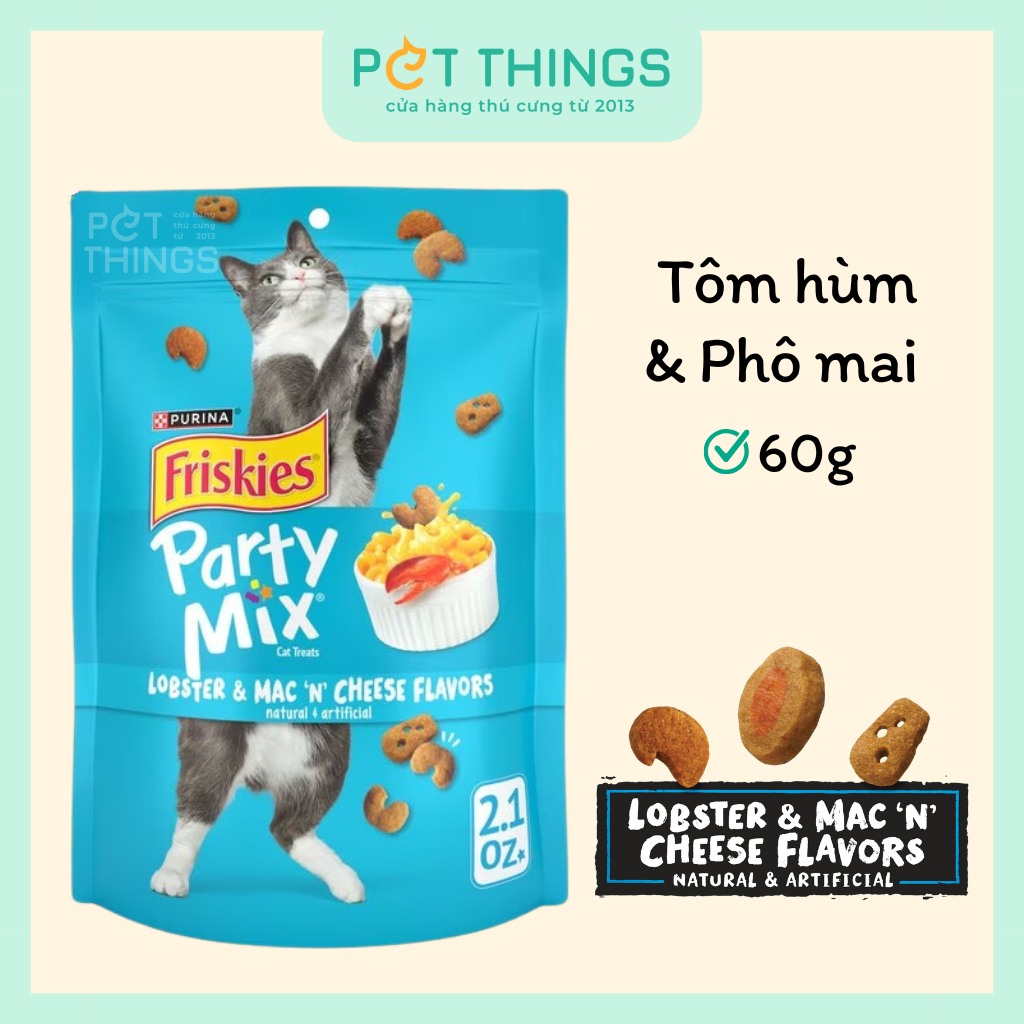 Bánh Thưởng Cho Mèo Friskies Party Mix Lobster & Mac 'N' Cheese, Mỹ