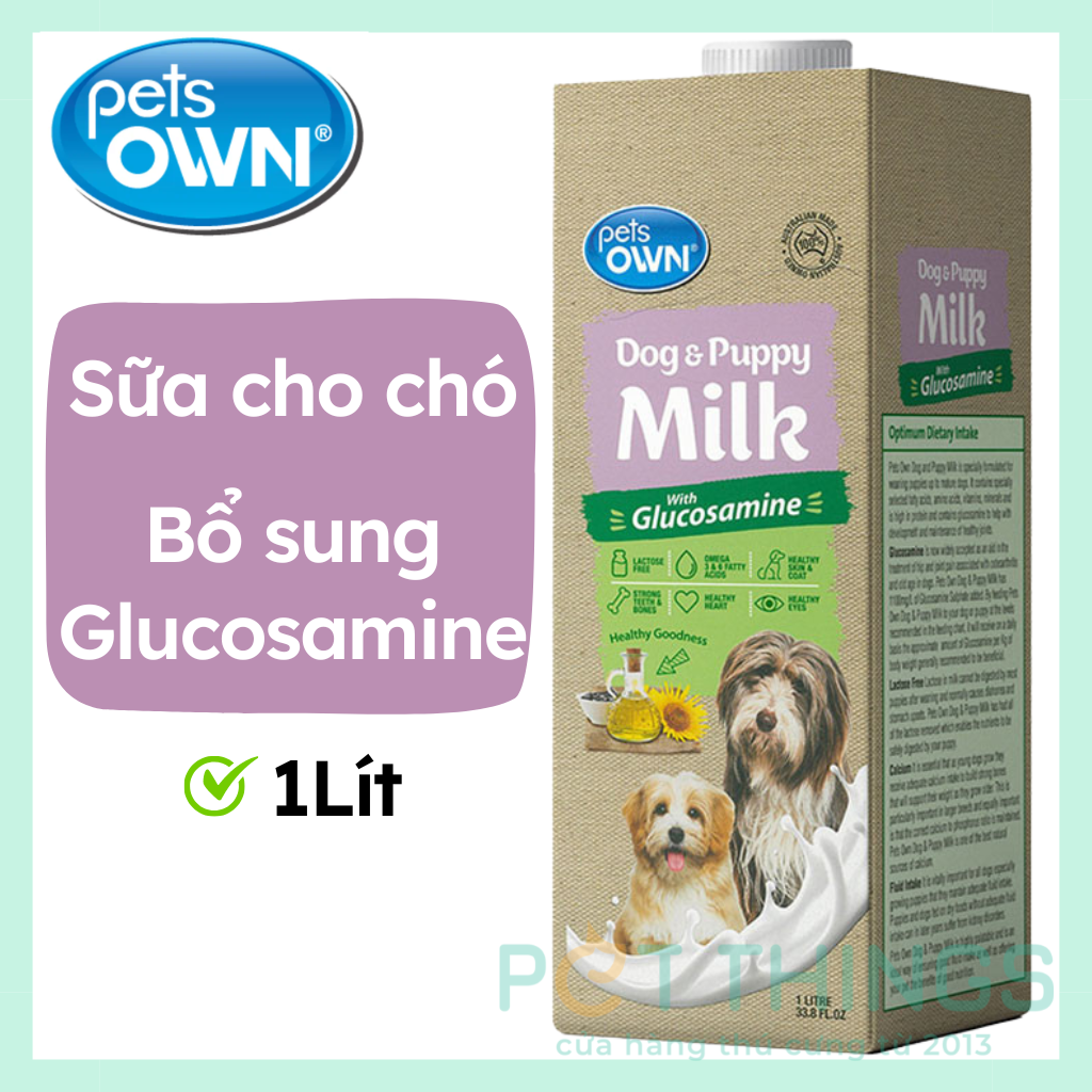 Sữa pha sẵn Pets Own Dog & Puppy Milk cho chó bổ sung Glucosamine 1L