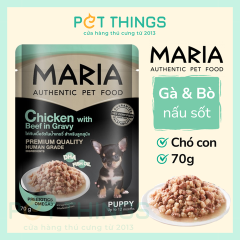 Thức ăn ướt / Pate chó con Maria Puppy 10D Chicken with Beef in Gravy 70g