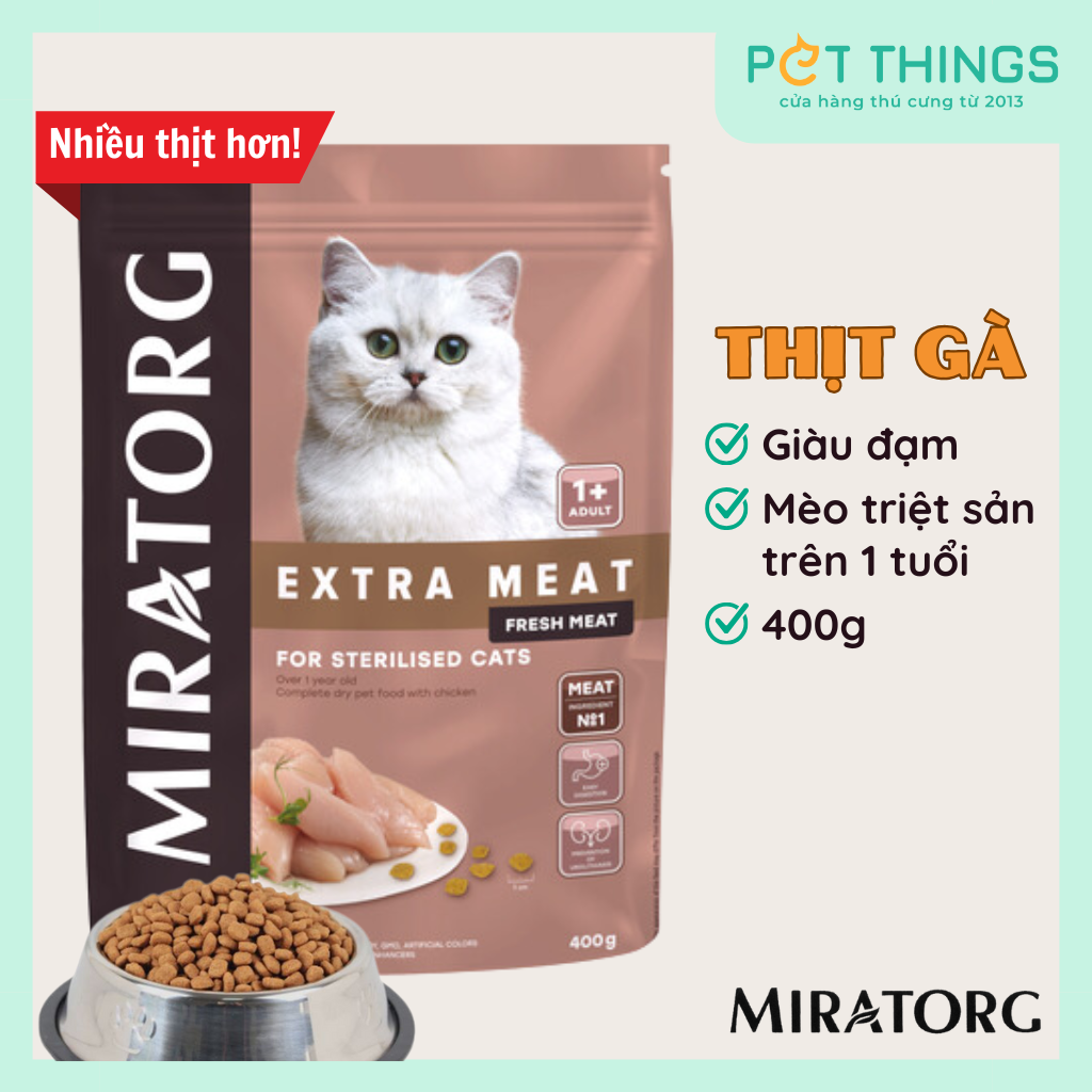 Thức Ăn Hạt MIRATORG EXTRA MEAT Dành Cho Mèo Triệt Sản, gói 300g