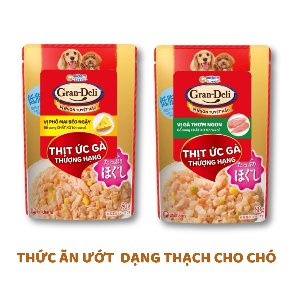 Thức Ăn Ướt Unicharm Gran-Deli Thịt Gà Dạng Thạch Cho Chó, Gói 80g