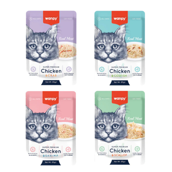 Wanpy Super Premium For Cat - Sốt thịt tươi hỗ trợ tiêu hóa cho mọi giống mèo 85g
