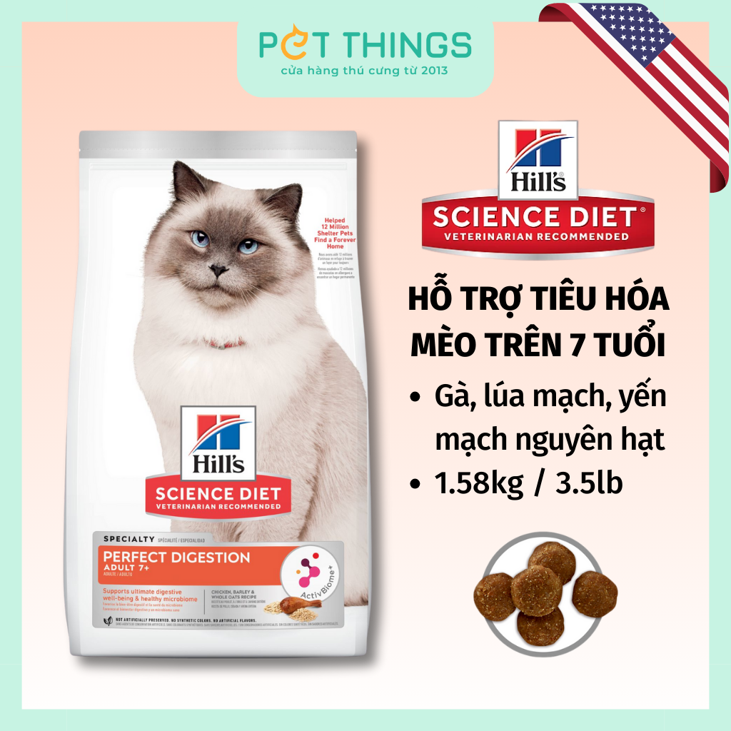 Thức Ăn Hạt Hill's Science Diet Perfect Digestion Cat 7+ Hỗ Trợ Tiêu Hóa Cho Mèo Trên 7 Tuổi