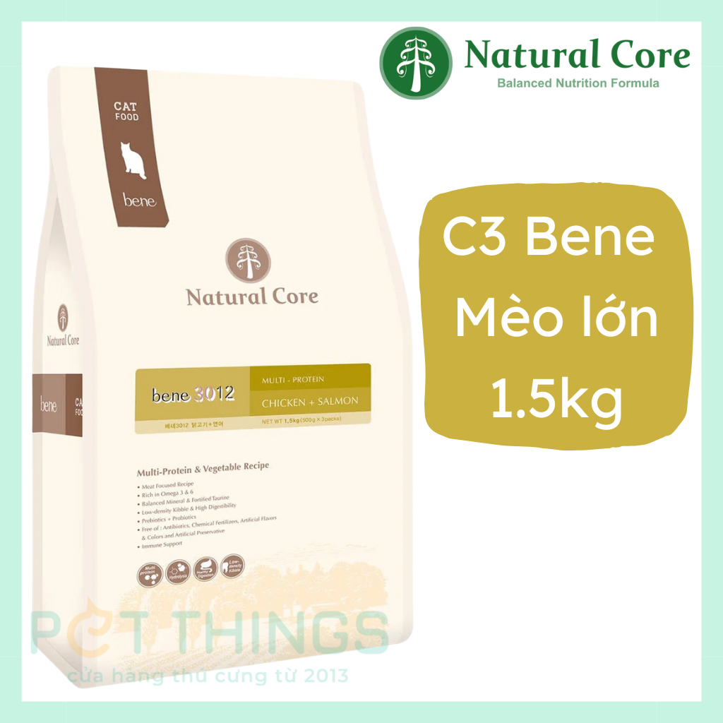 Hạt khô cho mèo trưởng thành Natural Core C3 bene 3012 Gà và Cá hồi