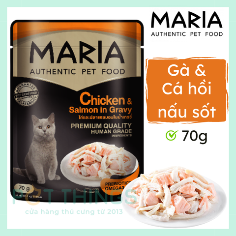 Thức ăn ướt / Pate mèo Maria Cat 1C Chicken & Salmon in Gravy 70g